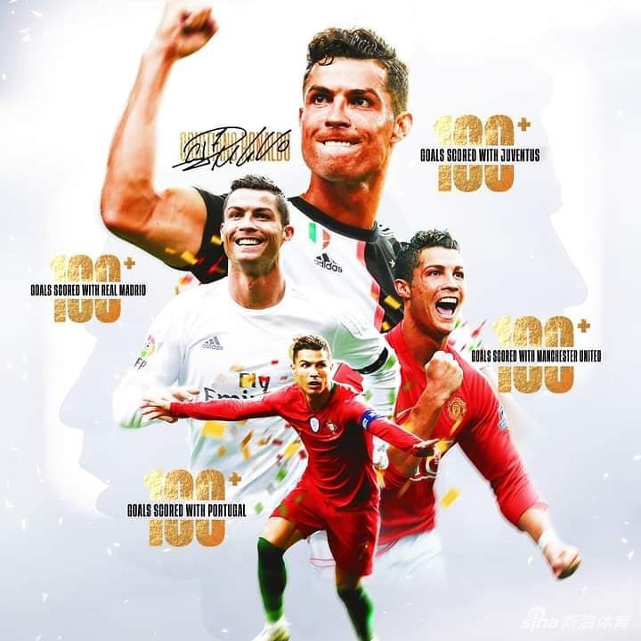 足坛历史首人！C罗为3个俱乐部均打入100球