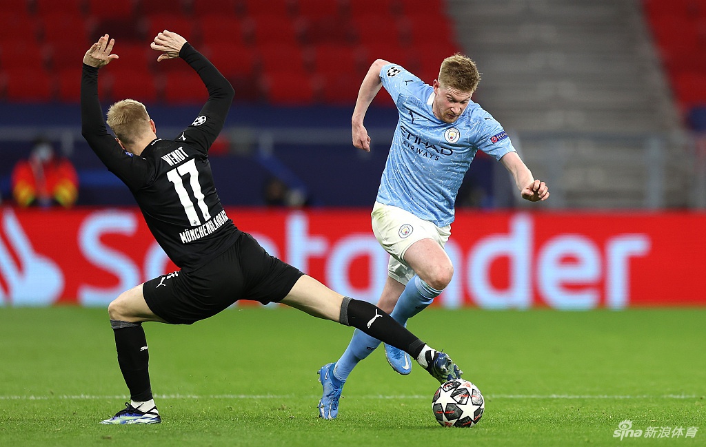 [欧冠]曼城2-0门兴 德布劳内进球