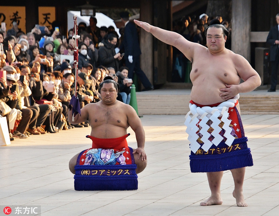 相扑高手齐聚东京明治神宫表演