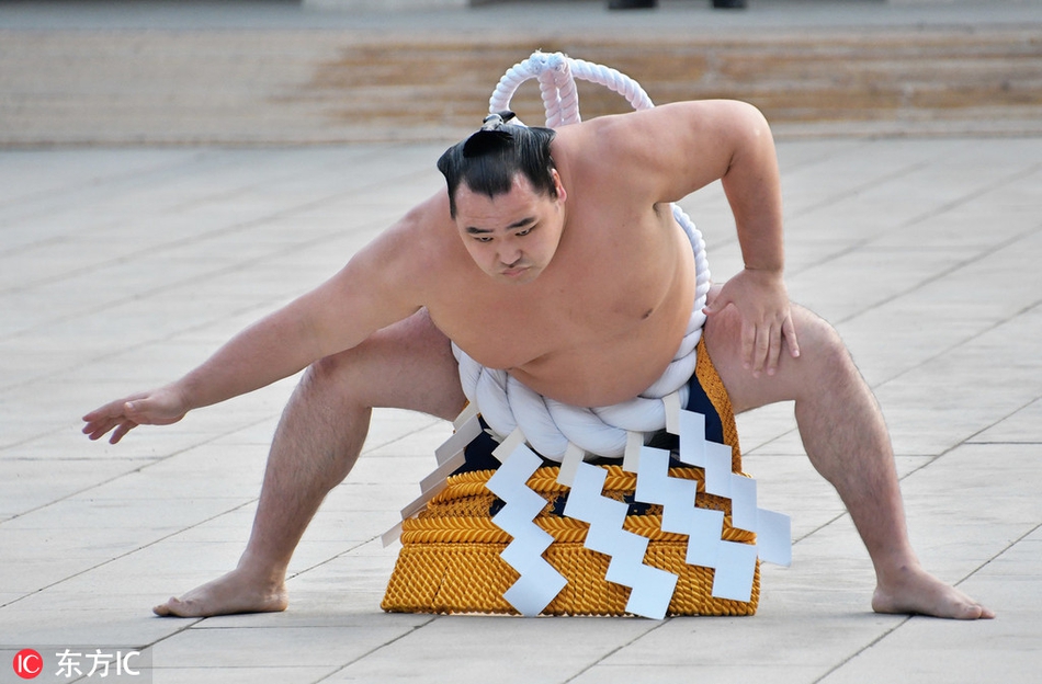 相扑高手齐聚东京明治神宫表演