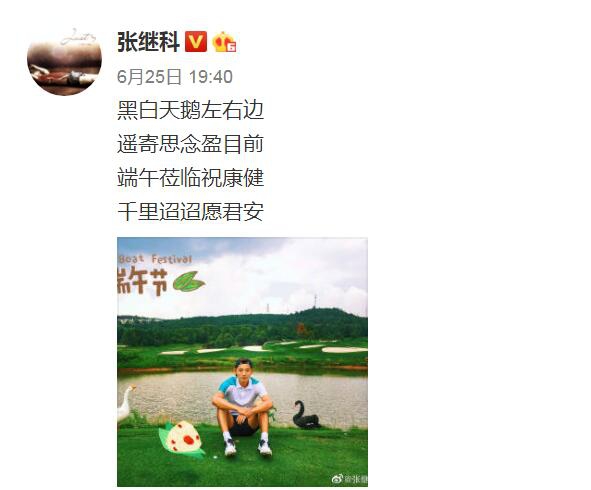 端午节张继科户外与天鹅合影
