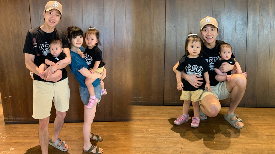 江宏杰福原爱晒一家四口合照