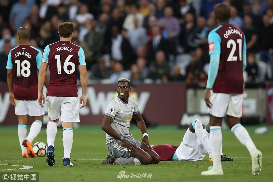 博格巴与对手冲撞倒地