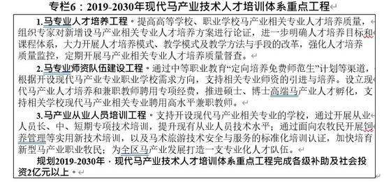新疆现代马产业发展规划 (2019-2030年)