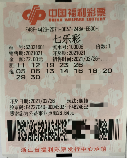 11 12 16 19 23 26 22,一位宁波彩友击中了当期一等奖1注及若干小奖