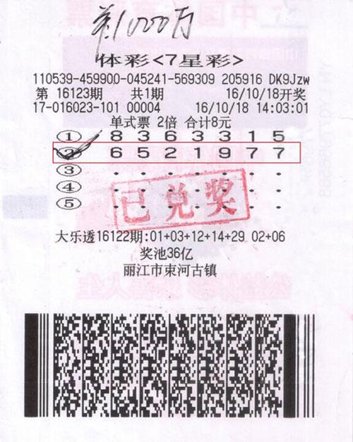 云南彩民机选守号收获7星彩1000万元大奖