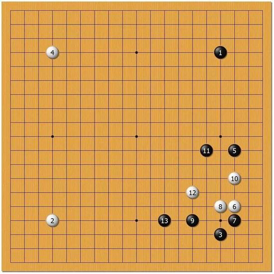 小目方向低挂最为不利，连拆二的机会都没有，受攻变成孤棋。