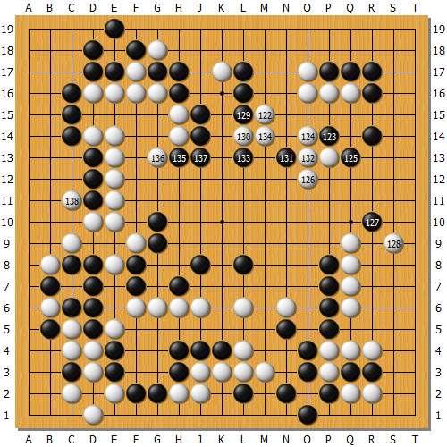 朴廷桓122不知所云的一手，被唐韦星抓住棋型，白130也十分奇怪，至此局势已经悄然逆转了。