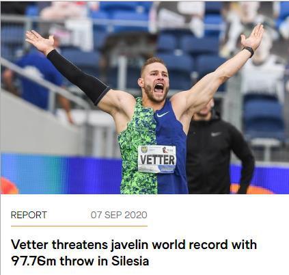 德国名将维特尔创世界男子标枪24年最好成绩.