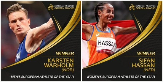 欧洲田联举行年度颁奖 瓦尔霍姆哈桑当选男女最佳！