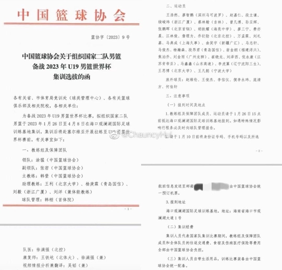 中国篮协公布U19集训大名单:曾凡博廖三宁入选