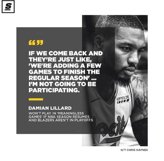 NBA复赛利拉德将拒绝出战？一心只想干湖人！
