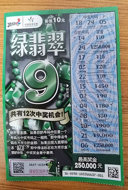 1236 舟山彩民散步时刮中"绿翡翠"25万 扔掉奖票险_中国新闻网