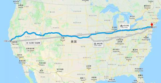 亚利桑那的沙漠→越过洛基山脉→穿过美国中部农村地带→最后到达纽约