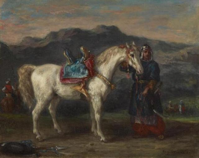 Circassian Holding a Horse by Its Bridle， 欧仁·德拉克罗瓦， c.1858， 东京富士美术馆