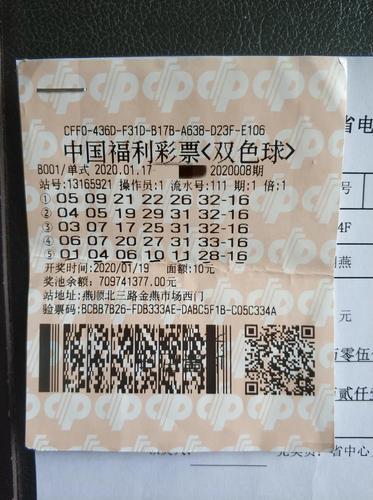 双色球2020008期中奖彩票