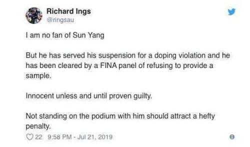 前澳大利亚体育反兴奋剂管理局CEO理查德英格斯表示霍顿应该受到重罚。