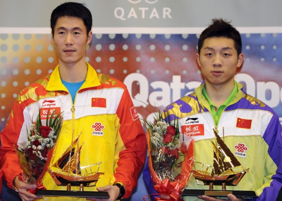 2011年王励勤/许昕以4比2战胜队友马琳/张继科,夺得冠军.