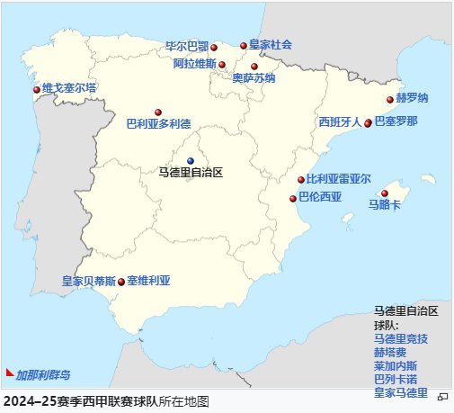 新赛季西甲20支球队地理位置