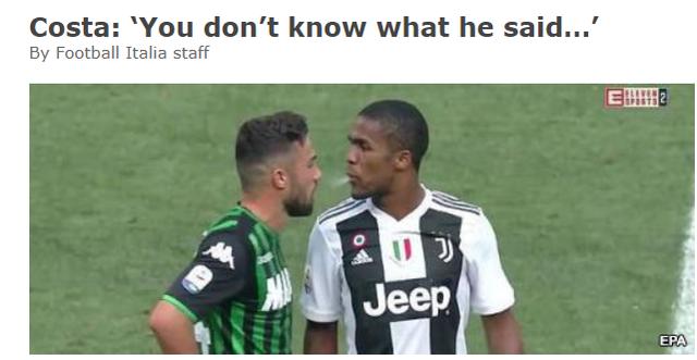 科斯塔向对手吐口水