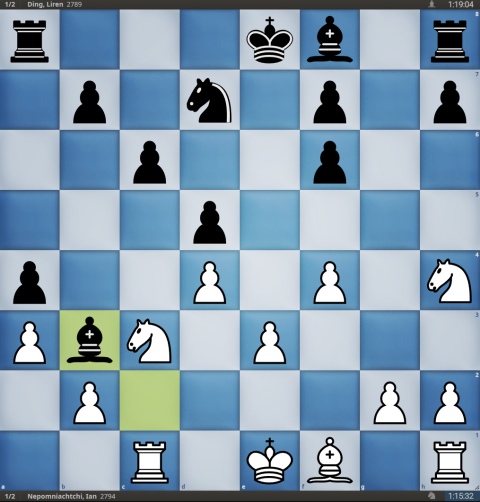 上图,黑棋的白格象有些冒进,接下来的白方马b1是好棋。