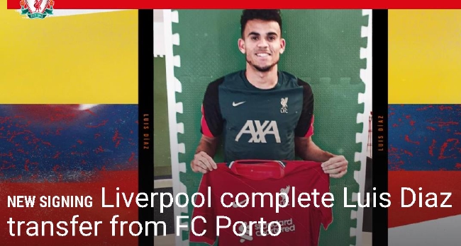 利物浦官宣：已從波爾圖簽下哥倫比亞球員迪亞斯！