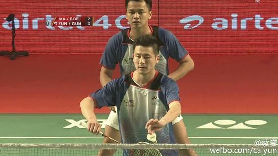 蔡赟(前)与新搭档塞蒂亚万