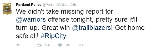 波特兰警方发推特调侃勇士