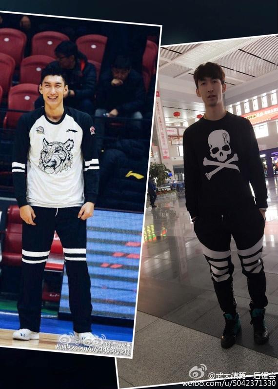 新疆男篮球员可兰白克和中国短道速滑队员武大靖