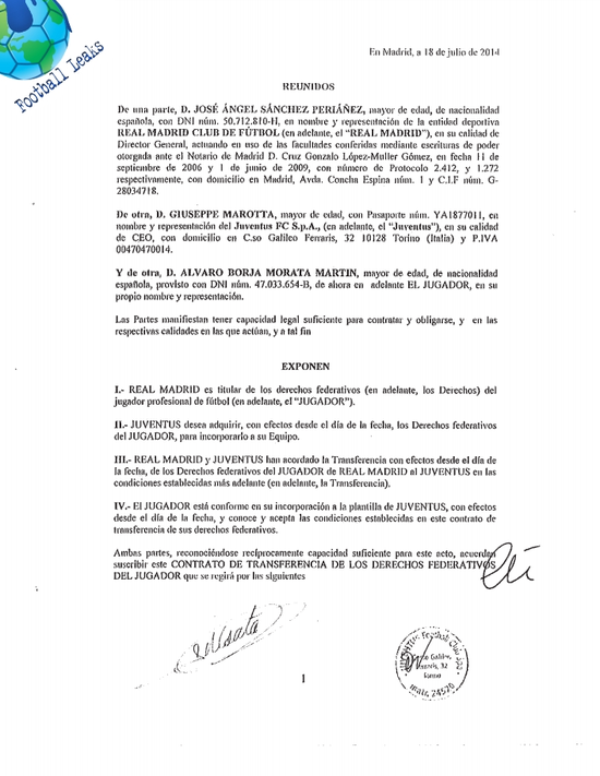 皇马卖莫拉塔合同曝光 尤文提前卖付皇马八千万