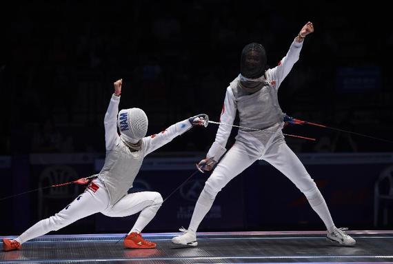 乐慧林(右)在比赛中