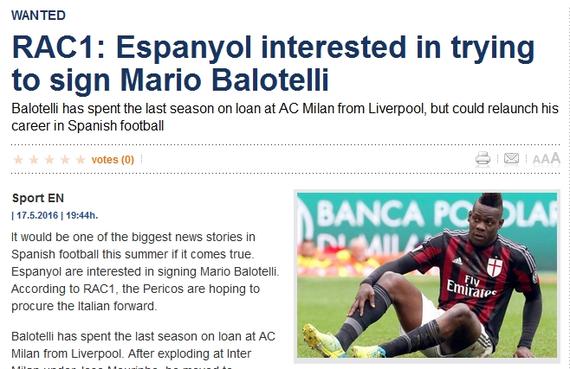 西班牙人想签下巴洛特利