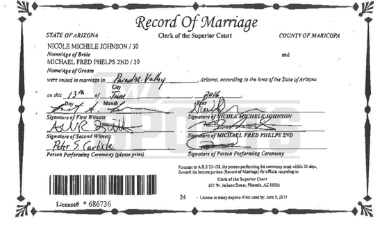 媒曝菲尔普斯奥运前2月就已领证 结婚证曝光|图
