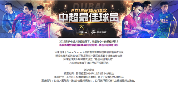 票选环球足球奖中超最佳球员
