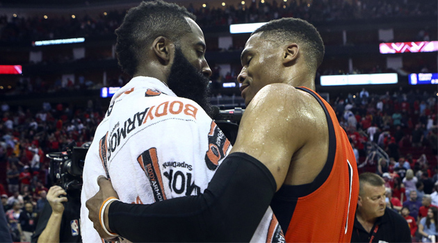 威少哈登惺惺相惜