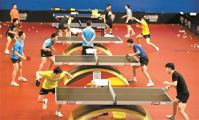 国乒男队集训 郑东升/