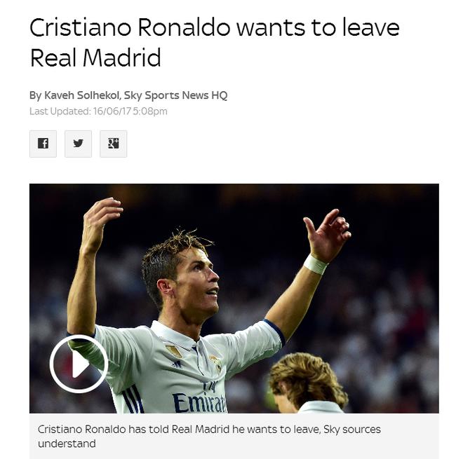 天空体育：C罗准备离开皇马