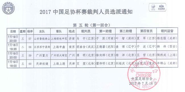 足协杯第五轮裁判安排