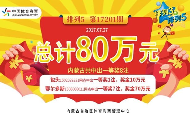 单期中出排列五80万大奖