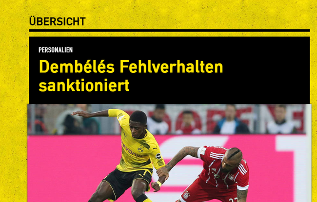 多特宣布处罚登贝莱