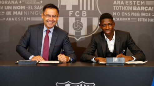 巴萨官宣登贝莱加盟