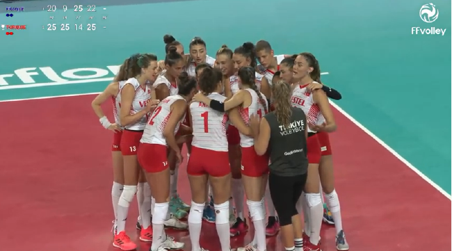 热身赛土耳其女排3-1击败法国后庆贺胜利