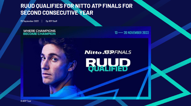 官方确认鲁德获得了2022年ATP年终总决赛资格