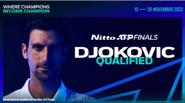 德约科维奇成为第五位锁定2022ATP年终总决赛入场券的球员