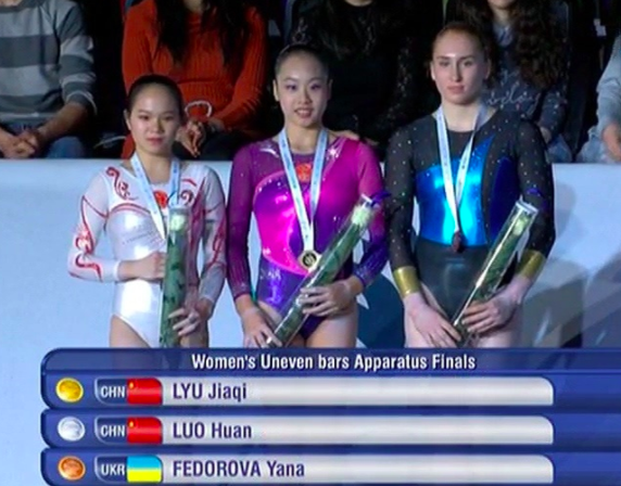 吕嘉琦和罗欢包揽女子高低杠冠亚军