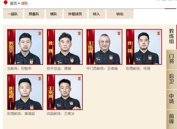 广州队官网：主教练刘智宇傅博技术总监助理教练