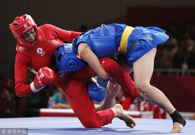 2018年雅加达亚运会倵ポ 技击女子散打60kg级决赛中国选手蔡颖颖夺冠