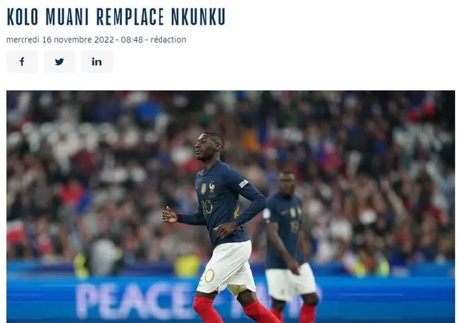 法足协宣布：法兰克福前锋穆阿尼入替恩昆库踢世界杯