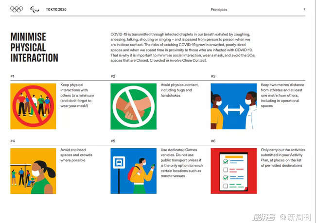 新一版《参赛手册》的内页，规定了运动员需要遵守的各项防疫措施。/Tokyo 2020 Playbooks