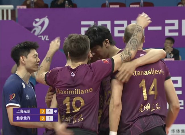 上海光明男排慶賀勝利